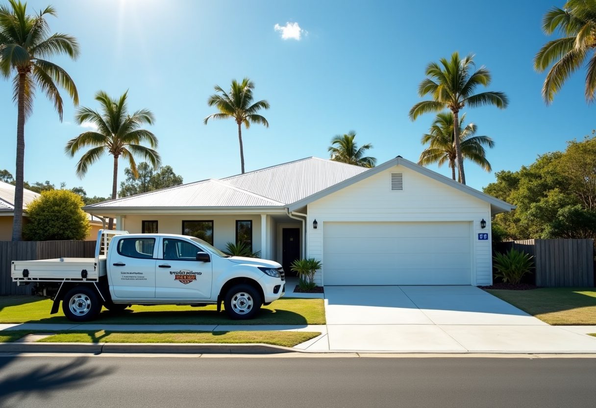 Coastal home with a white garage door